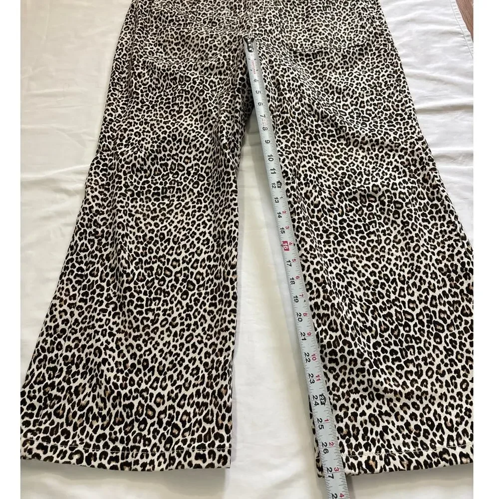 J.Crew Womens 33 High Rise Kickout Jeans Sailor Pockets Leopard Print Maximalist